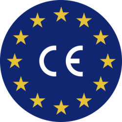 Logo certifiant que les textiles sur mesure Subrenat sont validés par les normes CE (Communauté Européenne)