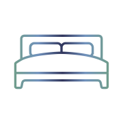 Pictogramme d'un lit avec matelas et oreillers blancs pour illustrer la production de matelas par SUBRENAT
