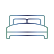 Pictogram of a bed with white mattress and pillows to illustrate the production of mattresses by SUBRENAT