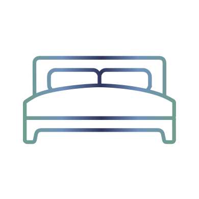 Pictogram of a bed with white mattress and pillows to illustrate the production of mattresses by SUBRENAT