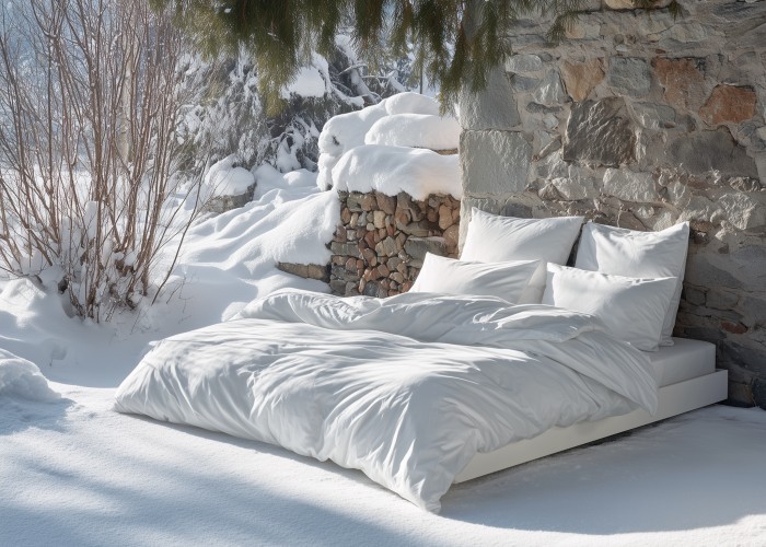 homme lit neige