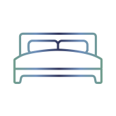 Pictogram of a bed with white mattress and pillows to illustrate the production of mattresses by SUBRENAT
